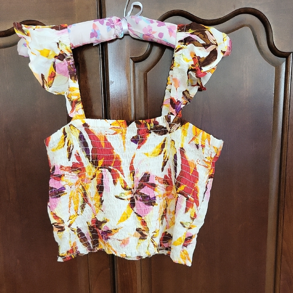 Floral Ruffle Strap Top